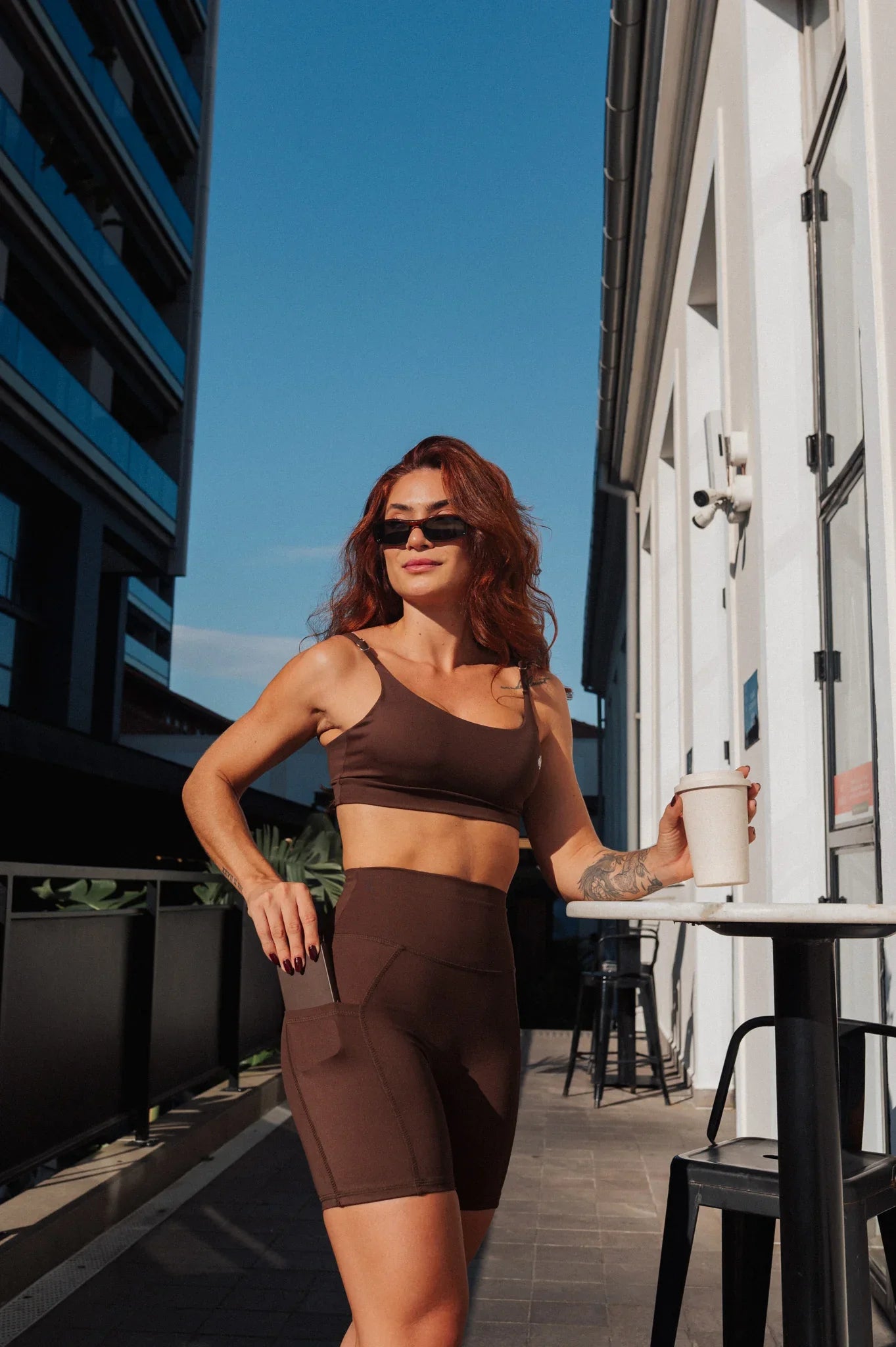 Conjunto Top + Short Corredor Marrom Café