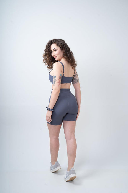 Conjunto Top + Short Corrida Cinza - Faixa ou scrunchie de brinde!