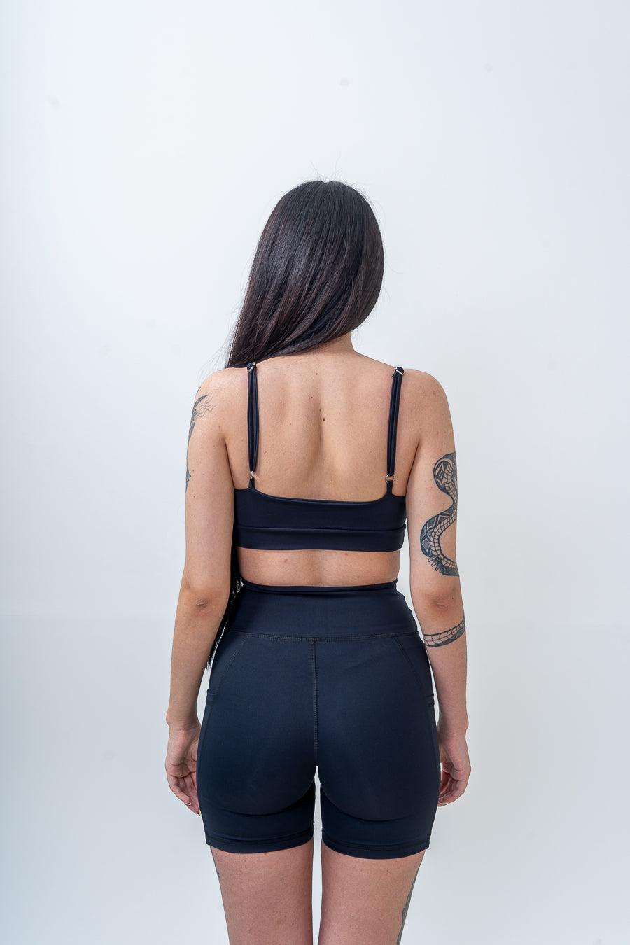 Conjunto Top + Short Corrida Preto - Faixa ou scrunchie de brinde!