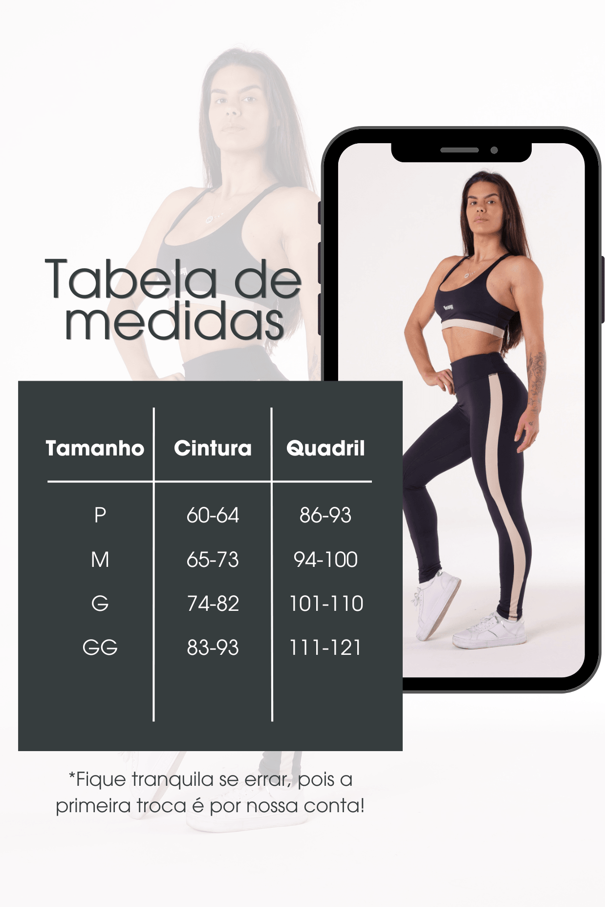 Legging de Poliamida Heavyy Preta com faixa Bege