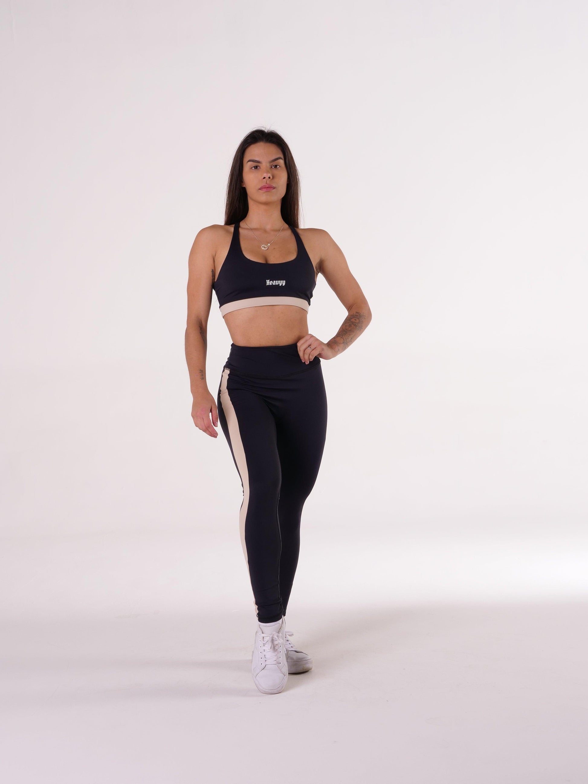 Legging Heavyy Preta com faixa Bege - Heavyy Sports