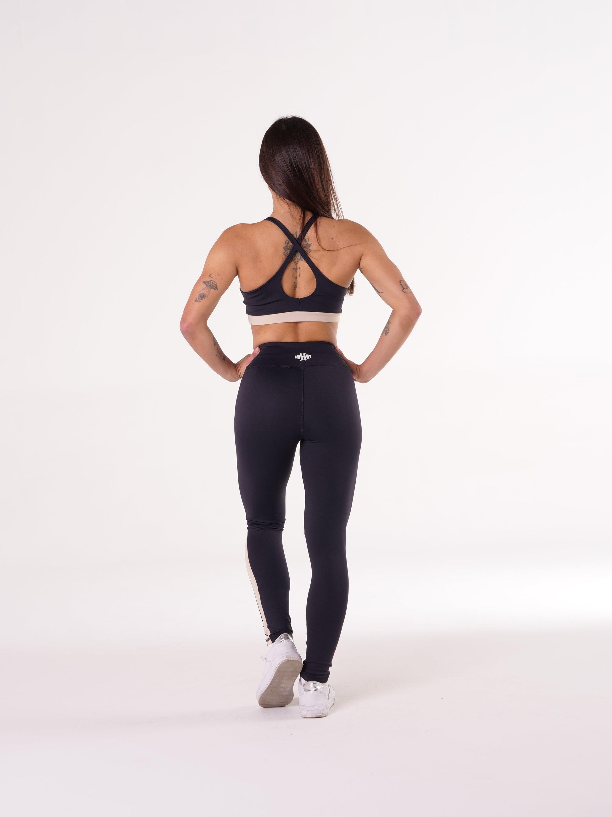 Legging Heavyy Preta com faixa Bege - Heavyy Sports