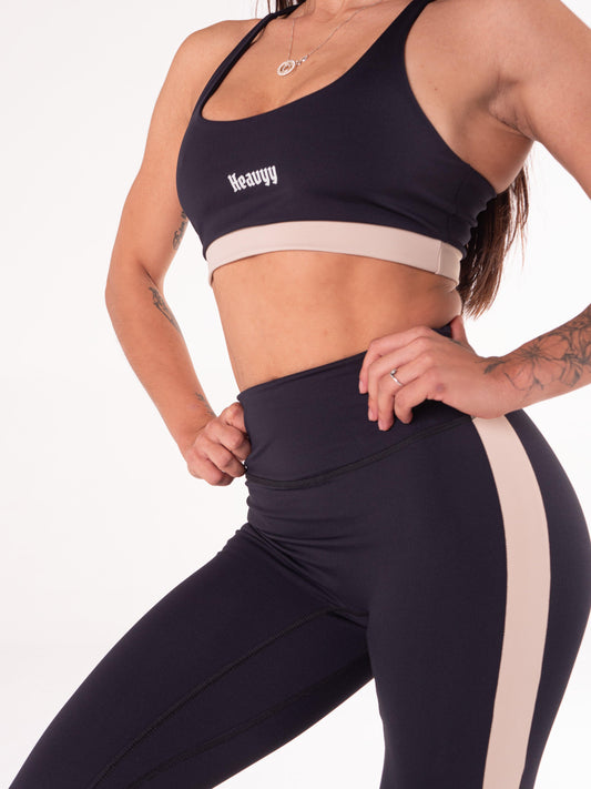 Legging Heavyy Preta com faixa Bege - Heavyy Sports