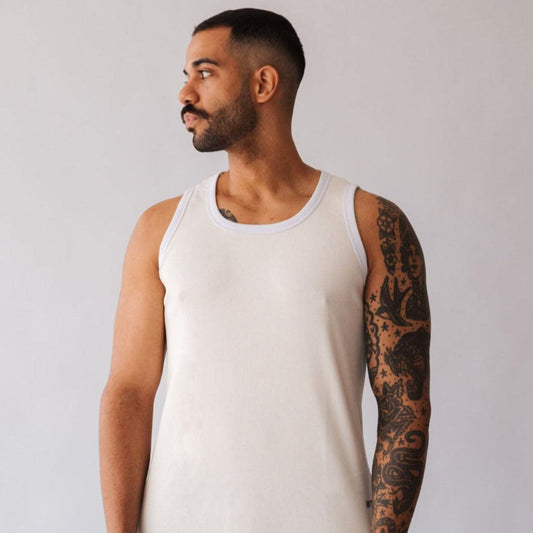 Regata Canelada de Algodão com Elastano Off White com Branco