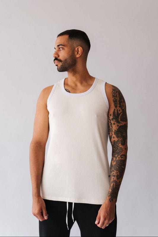 Regata Canelada de Algodão com Elastano Off White com Branco