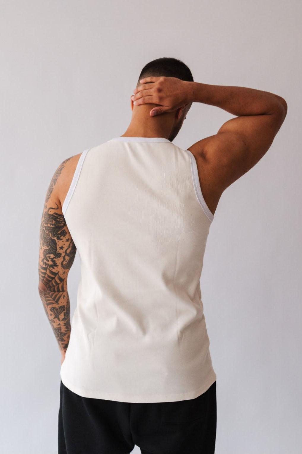 Regata Canelada de Algodão com Elastano Off White com Branco