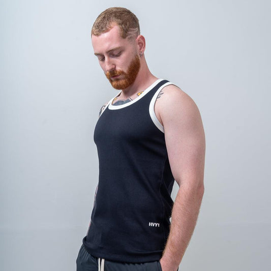 Regata Canelada de Algodão com Elastano Preta com Off White
