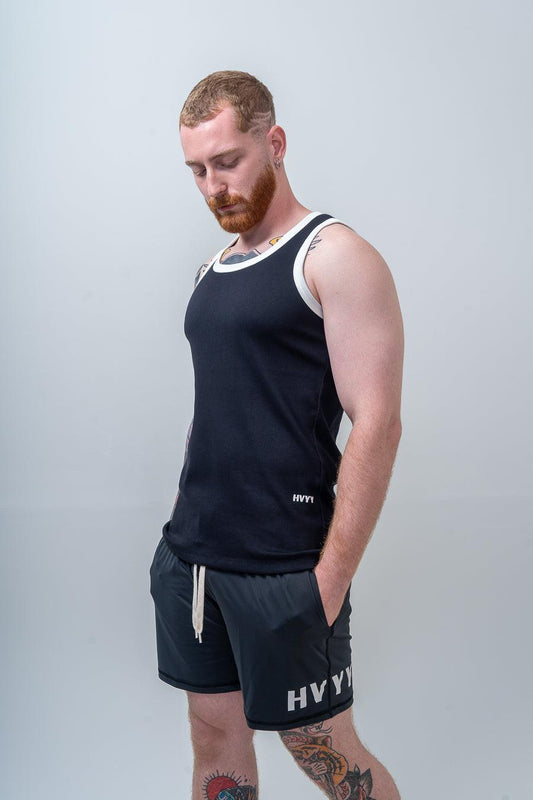 Regata Canelada de Algodão com Elastano Preta com Off White