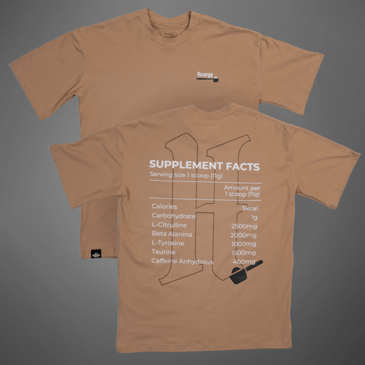 Camiseta Oversized de Algodão com Elastano Sup Facts Heavyy Bege
